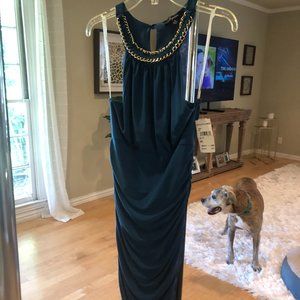 Teal, Fitted / Sexy Mid-Length Dress with Gold Chain Halter - NWT!!!!